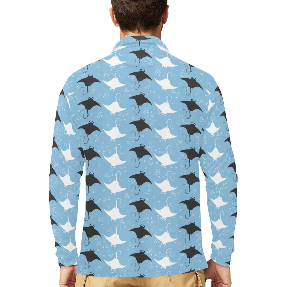 Stingray Pattern Print Design 03 Men's Long Sleeve Polo Shirt