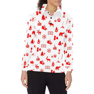 Canada Pattern Print Design 04 Women's Long Sleeve Polo Shirt