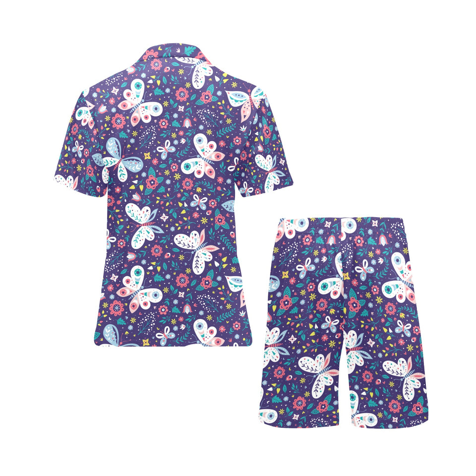 Colorful butterfly flower pattern.eps Men's V-Neck Short Pajama Set