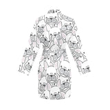 Cute french bulldog head pattern Women's Long Sleeve Belted Night Robe