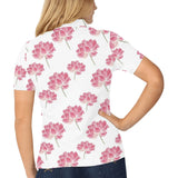 Pink lotus waterlily pattern Women's All Over Print Polo Shirt