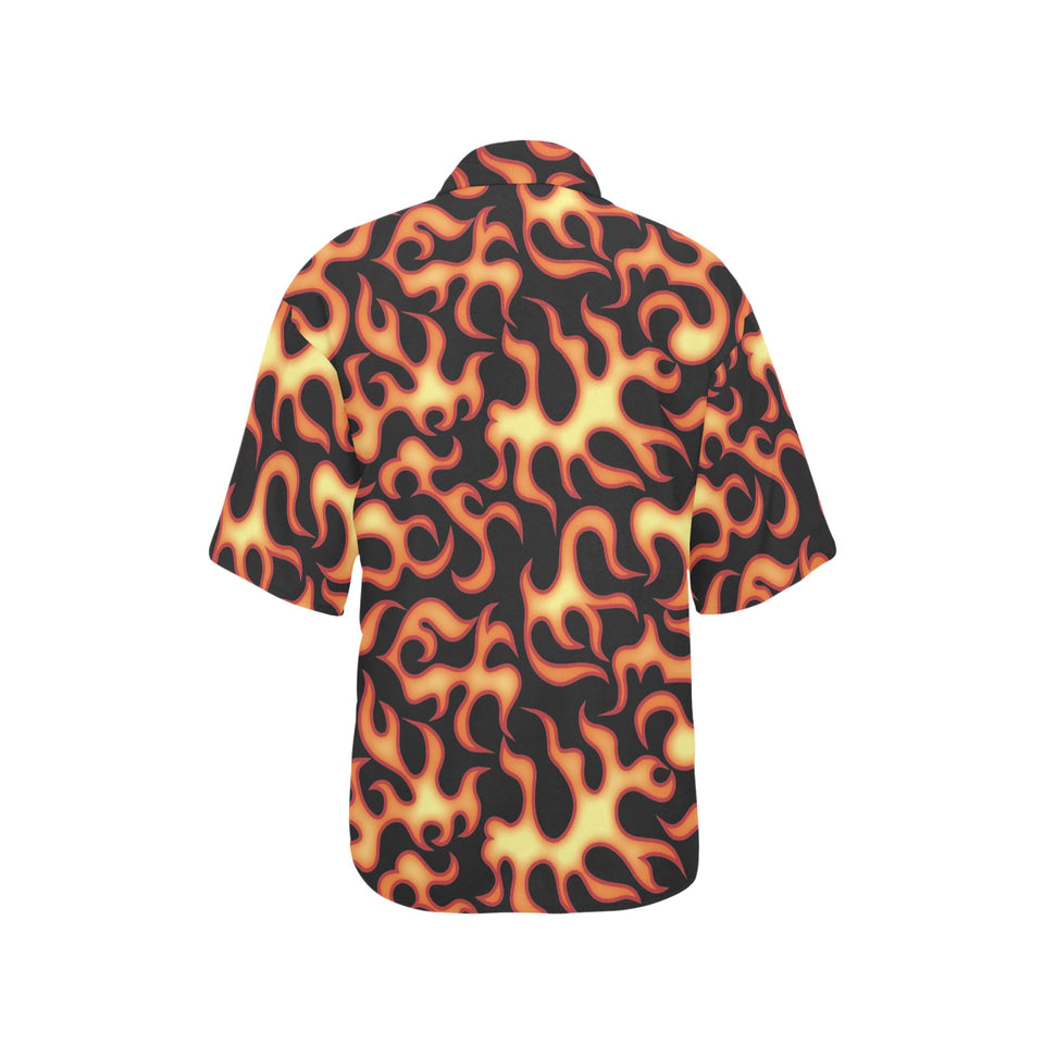 Fire flame dark pattern Women's All Over Print Hawaiian Shirt