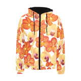 Orange yellow orchid flower pattern background Men's Padded Hooded Jacket