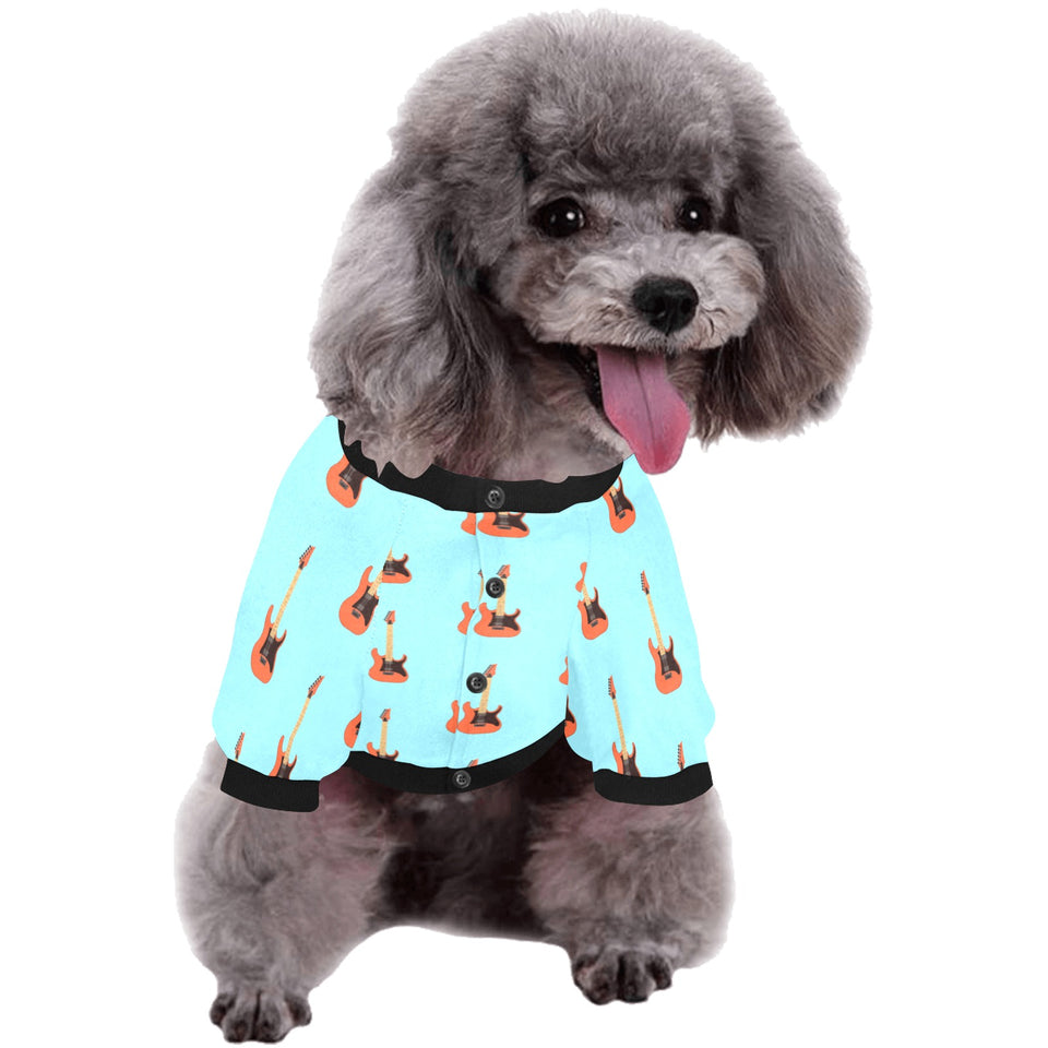 electric guitar pattern light blue background All Over Print Pet Dog Round Neck Fuzzy Shirt