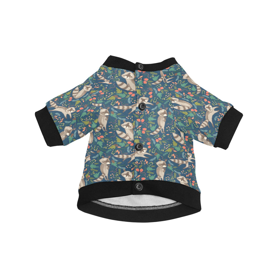 Raccoon tropical leaves pattern All Over Print Pet Dog Round Neck Fuzzy Shirt
