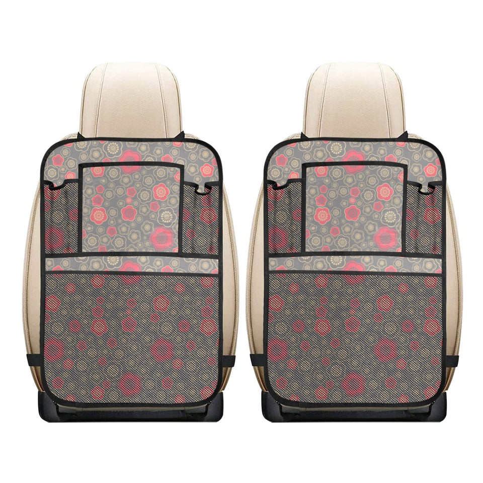 Red gold Sakura cherry blossom gray background Car Seat Back Organizer