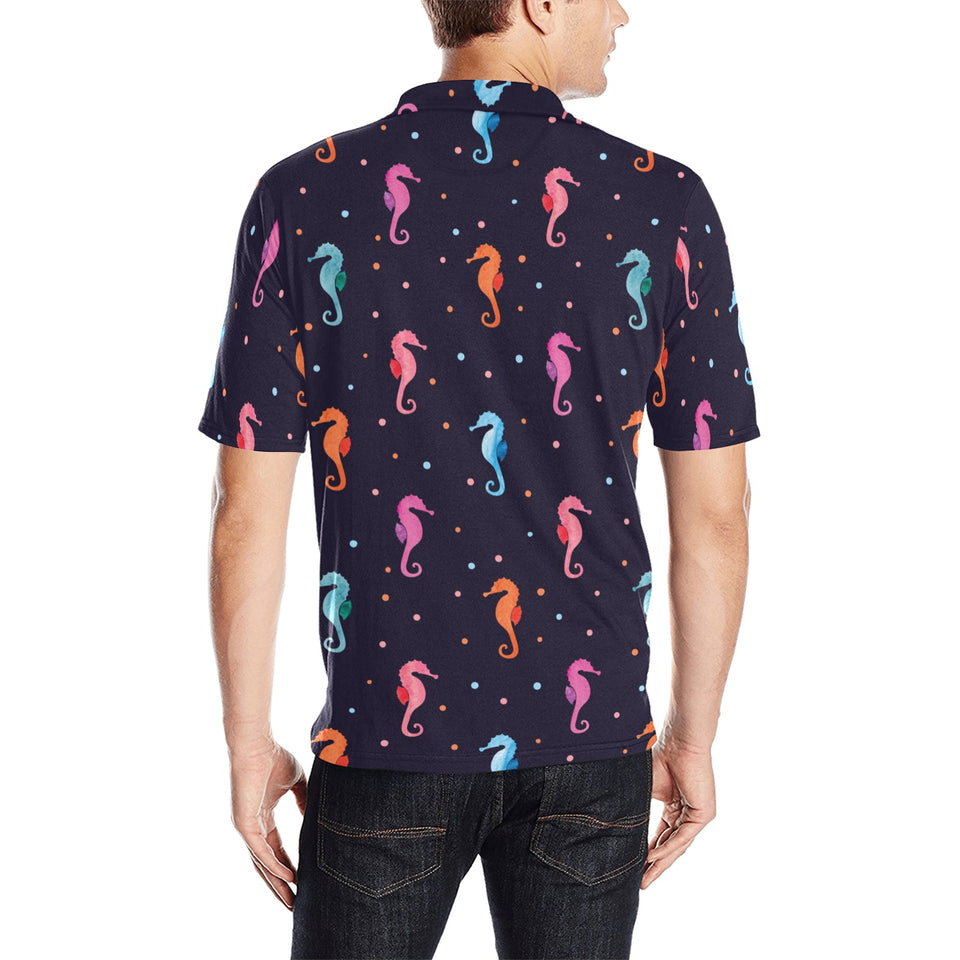 Watercolor colorful seahorse pattern Men's All Over Print Polo Shirt