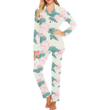 Pink lotus waterlily leaves pattern Women's Long Pajama Set