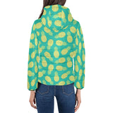 Pineapples pattern green background Women's Padded Hooded Jacket