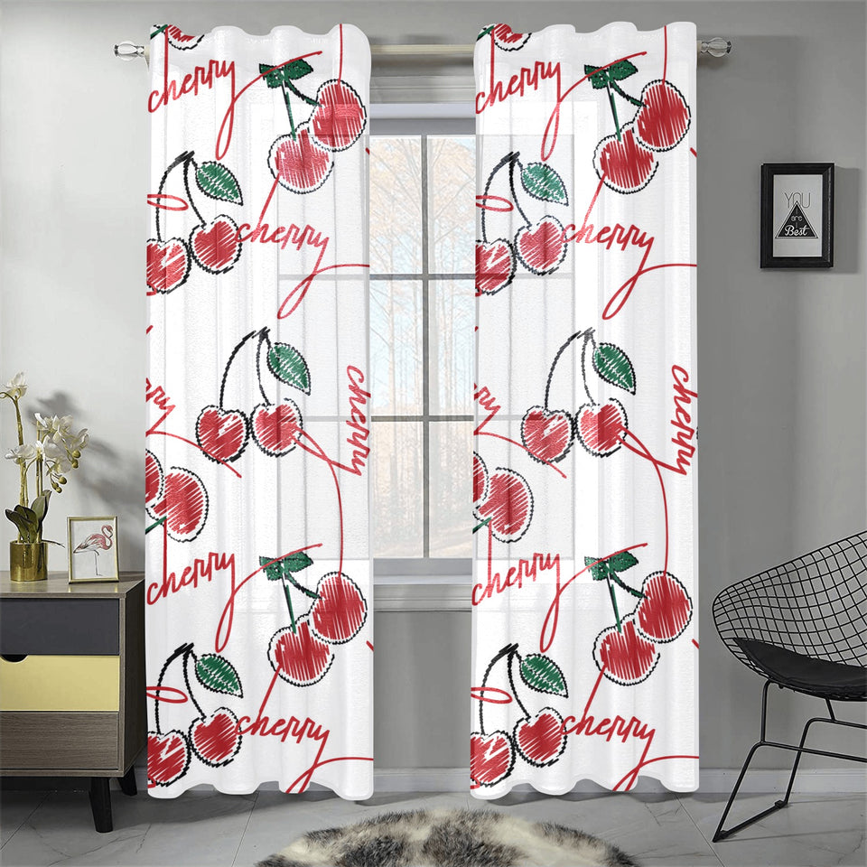 Hand drawn cherry pattern Gauze Curtain