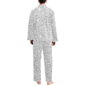 Cartoon hand drawn ice cream black white Men's Long Pajama Set