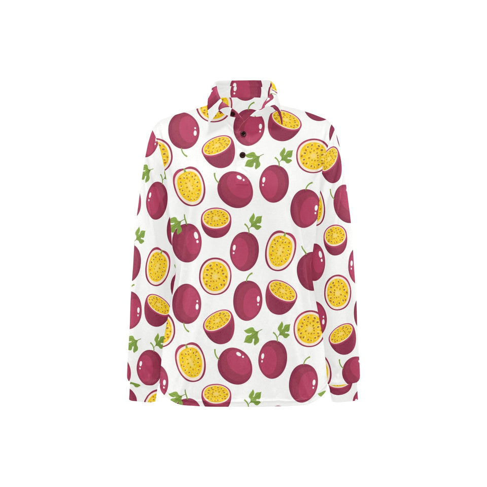 Passion fruit design pattern Women's Long Sleeve Polo Shirt
