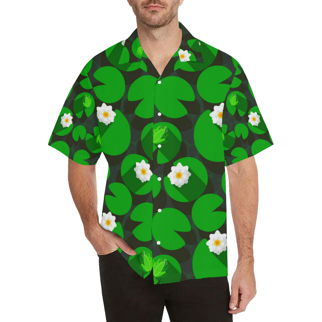 Frog waterlily pattern Men's All Over Print Hawaiian Shirt