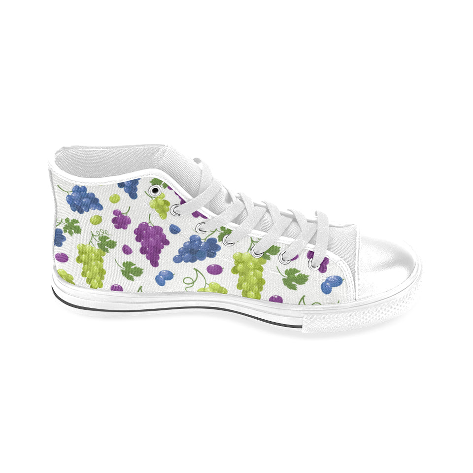 Grape pattern Men's High Top Canvas Shoes White