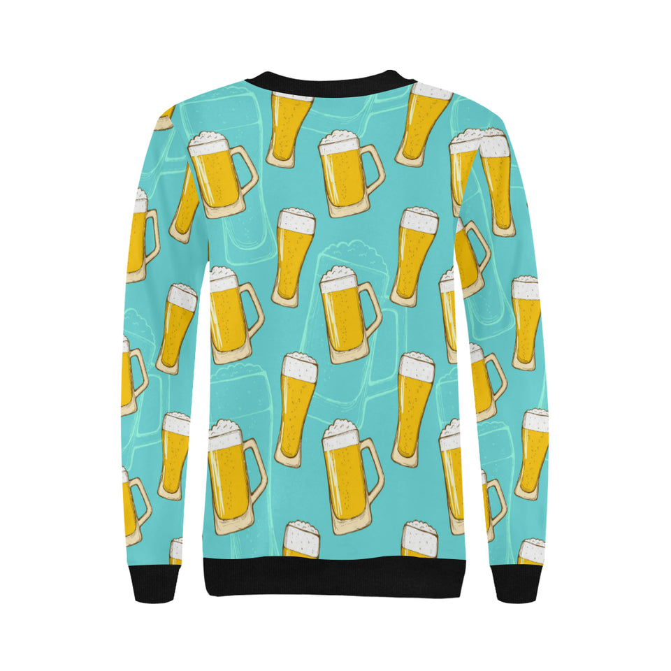 Beer pattern green background Women's Crew Neck Sweatshirt