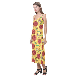 Pizza texture pattern V-Neck Open Fork Long Dress