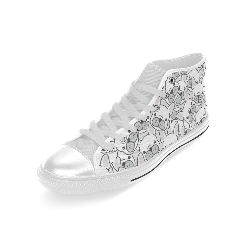 Cute french bulldog head pattern Men's High Top Canvas Shoes White