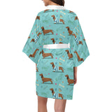 Dachshund decorative background Women's Short Kimono Robe