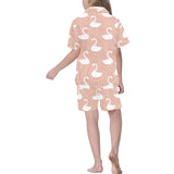 Swan flower light pink background Kids' Boys' Girls' V-Neck Short Pajama Set