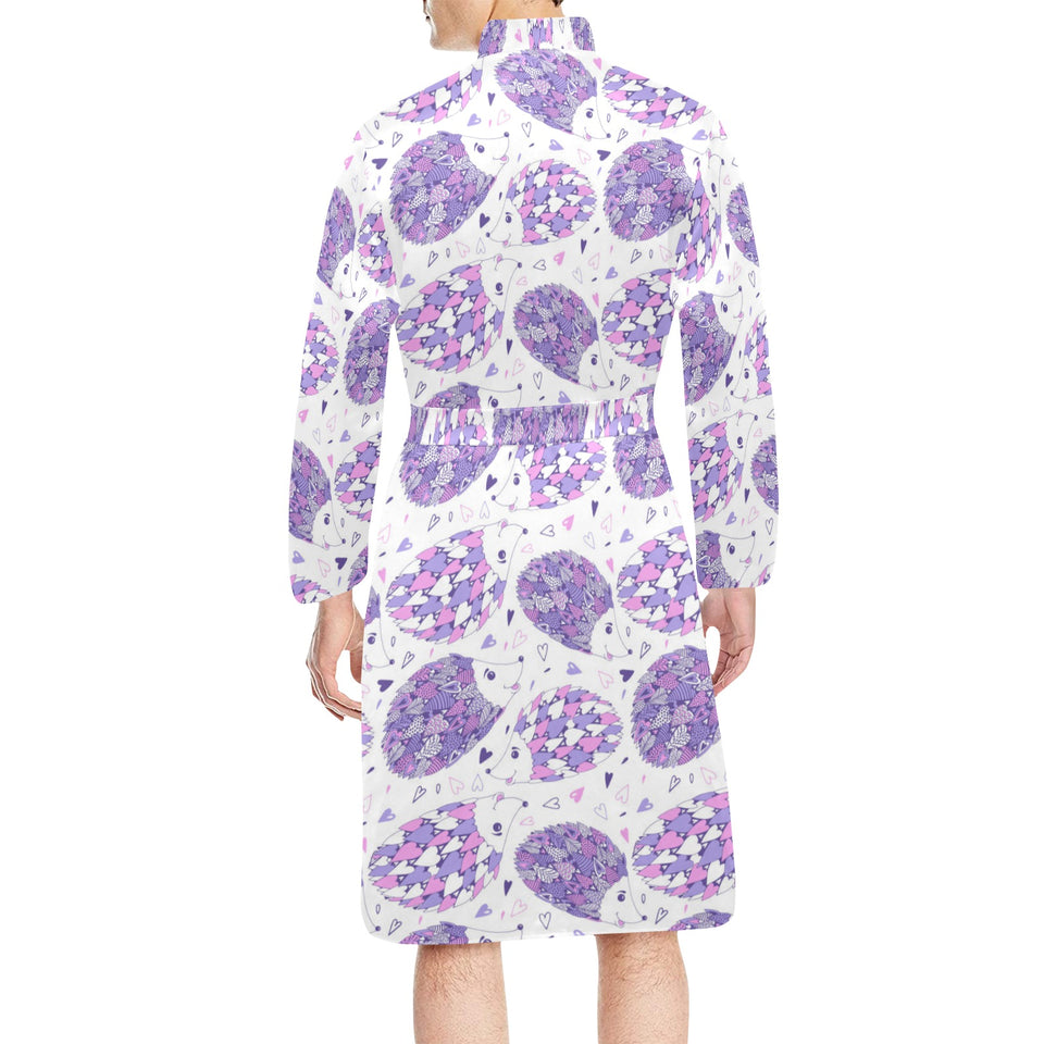Hedgehog Pattern Print Design 05 Men's Long Sleeve Belted Night Robe