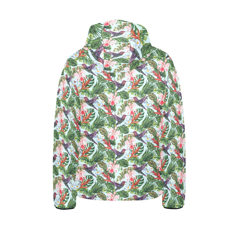 Hummingbird Pattern Print Design 05 Kids' Boys' Girls' Padded Hooded Jacket
