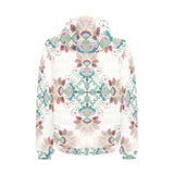 Square floral indian flower pattern Men's Padded Hooded Jacket