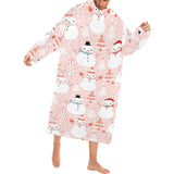 Cute snowman christmas tree snowpink background Blanket Robe with Sleeves