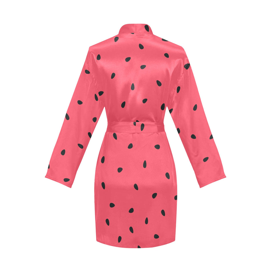 watermelon texture background Women's Long Sleeve Belted Night Robe
