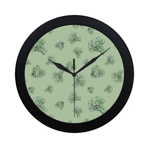 broccoli sketch pattern Elegant Black Wall Clock