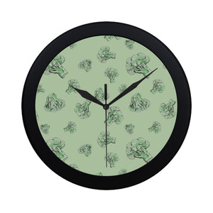 broccoli sketch pattern Elegant Black Wall Clock