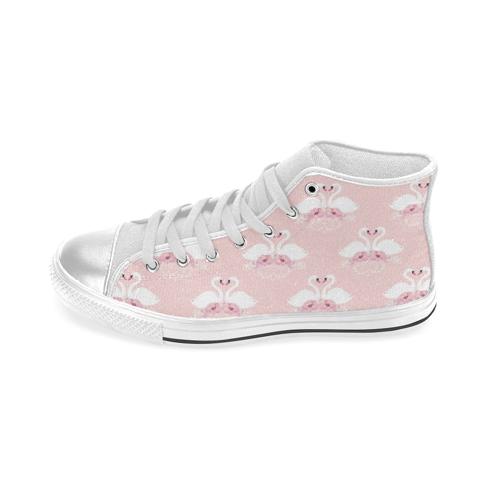 White swan and flower love pattern Women's High Top Canvas Shoes White