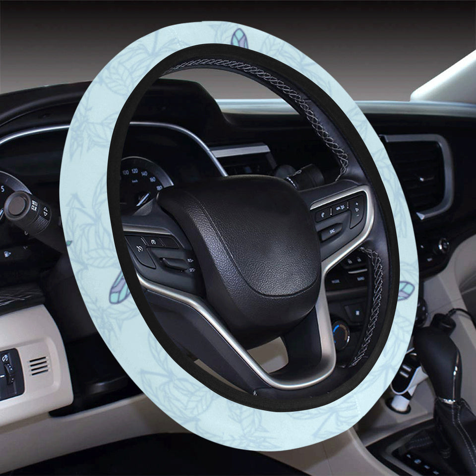 Dragonfly pattern blue background Car Steering Wheel Cover
