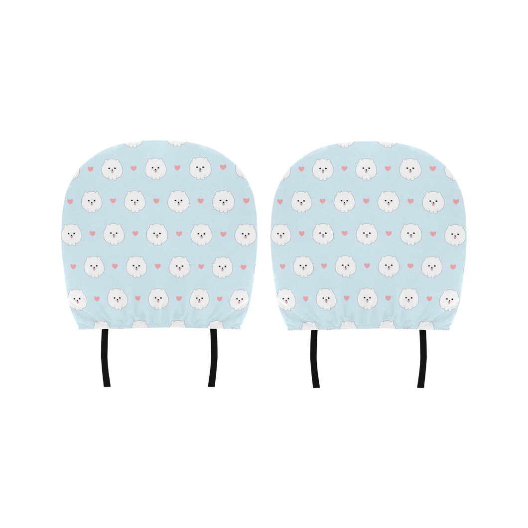 White cute pomeranian pattern Car Headrest Cover