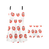 Daruma japanese wooden doll pattern Chest Sexy Pleated Two Piece Swim Dress