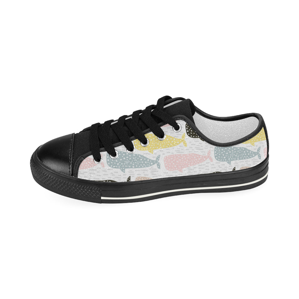Whale dot pattern Women's Low Top Canvas Shoes Black