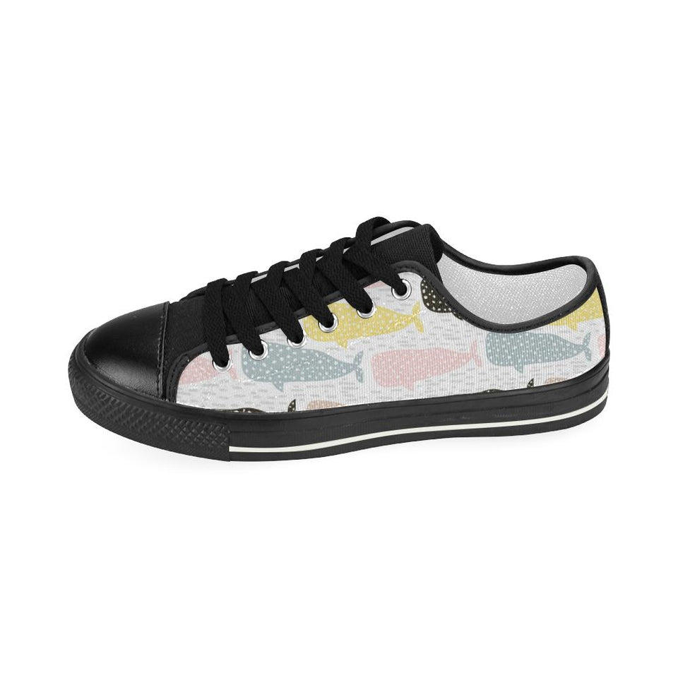Whale dot pattern Kids' Boys' Girls' Low Top Canvas Shoes Black