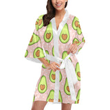 Avocado heart pink background Women's Short Kimono Robe
