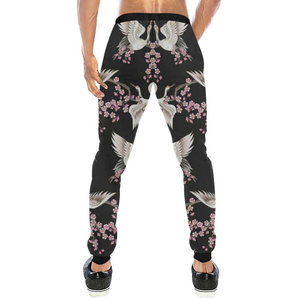 Japanese crane pink sakura pattern Unisex Casual Sweatpants
