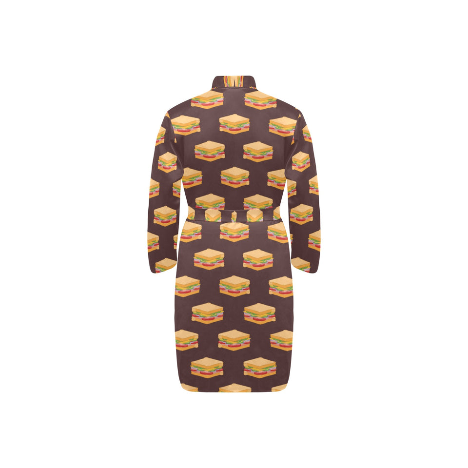 Sandwich Pattern Print Design 04 Men's Long Sleeve Belted Night Robe