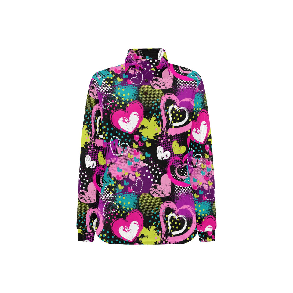heart dot wave star creative design pattern Women's Long Sleeve Polo Shirt