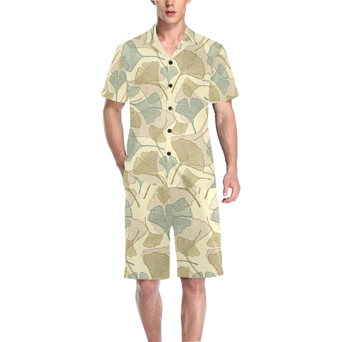 Ginkgo leaves design pattern Men's V-Neck Short Pajama Set