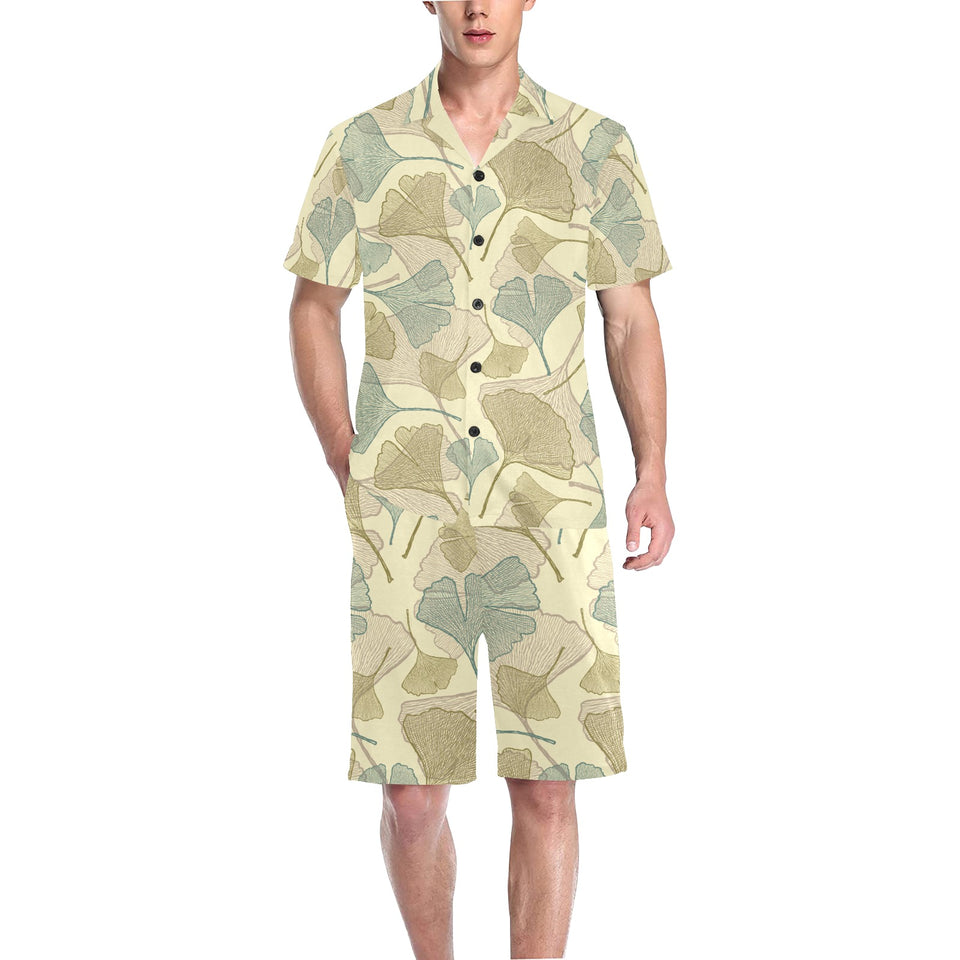 Ginkgo leaves design pattern Men's V-Neck Short Pajama Set