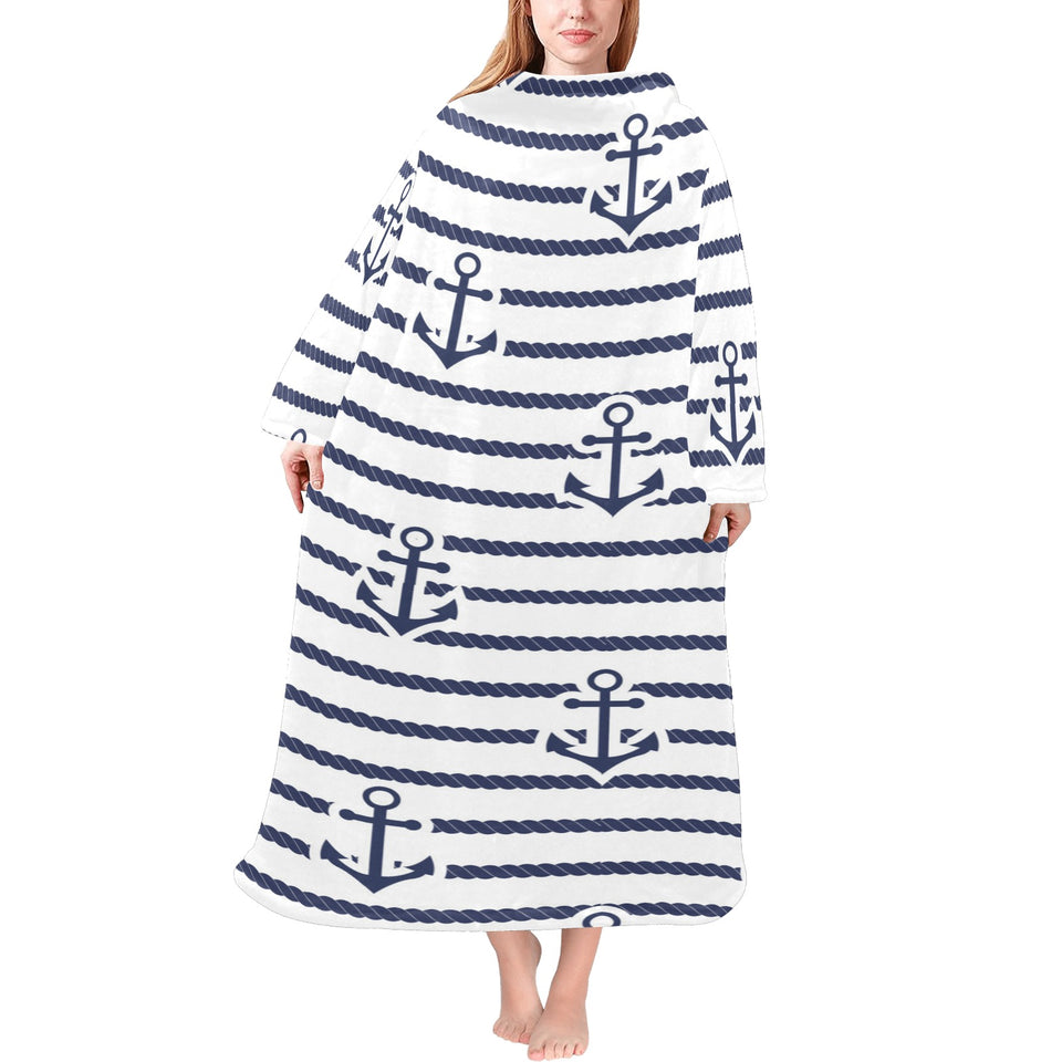 Anchor rope nautical pattern Blanket Robe with Sleeves
