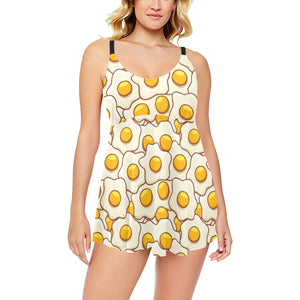 Fried Eggs Pattern Print Design 02 Chest Sexy Pleated Two Piece Swim Dress
