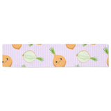 cute onions smiling faces purple background Table Runner