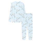 Dolphin blue striped background Women's All Over Print Pajama Set