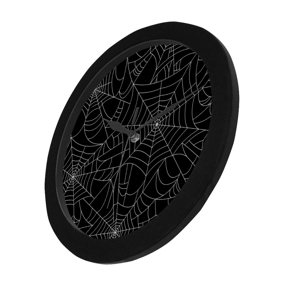Spider web pattern Black background white cobweb Elegant Black Wall Clock