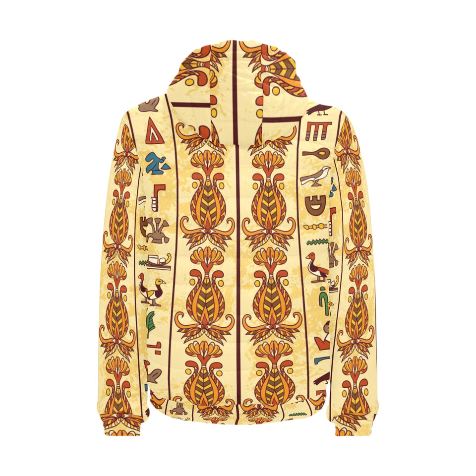 Egypt Hieroglyphics Pattern Print Design 04 Men's Padded Hooded Jacket