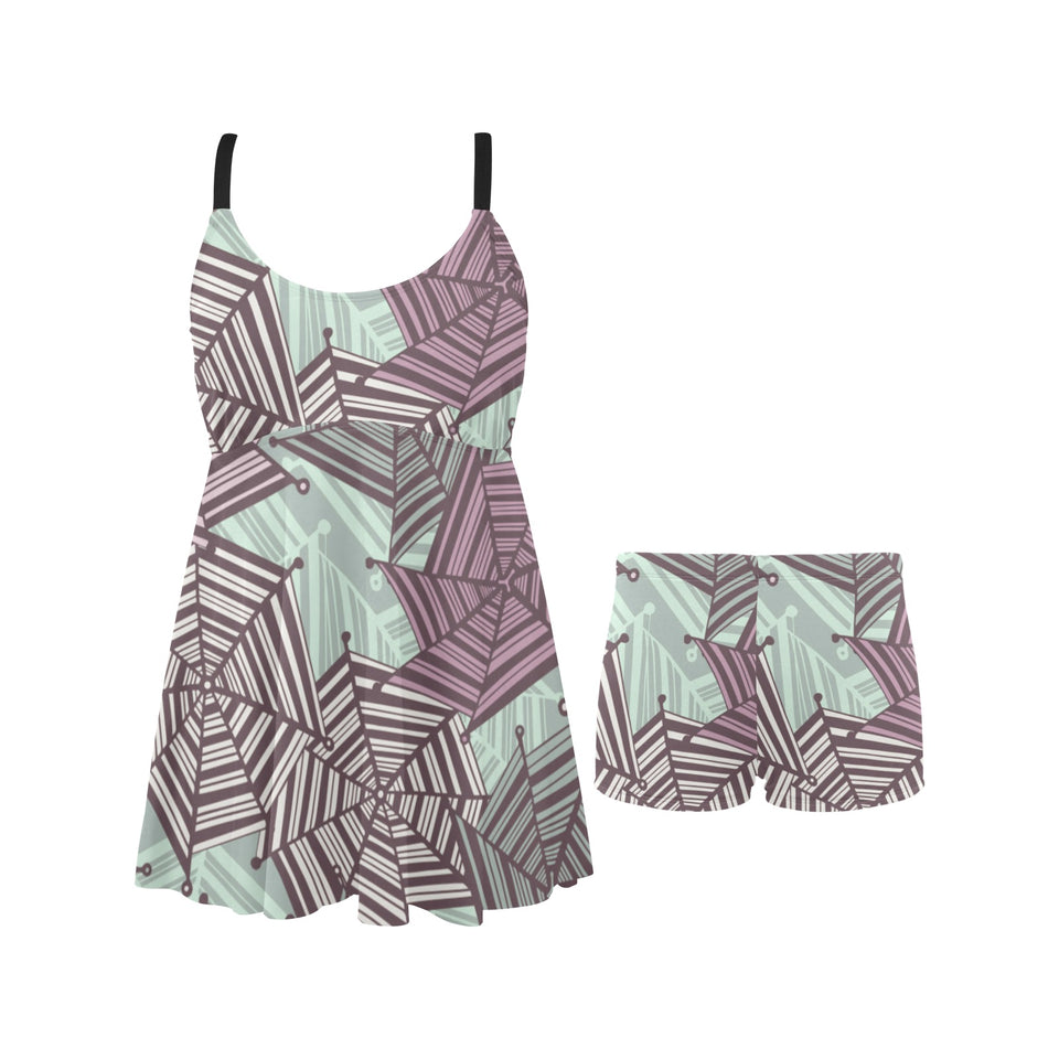 Spider web cobweb design color pattern Chest Sexy Pleated Two Piece Swim Dress