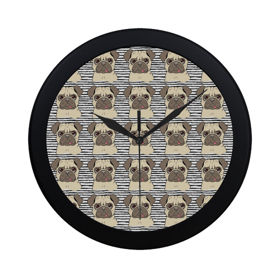 Happy pug pattern Elegant Black Wall Clock